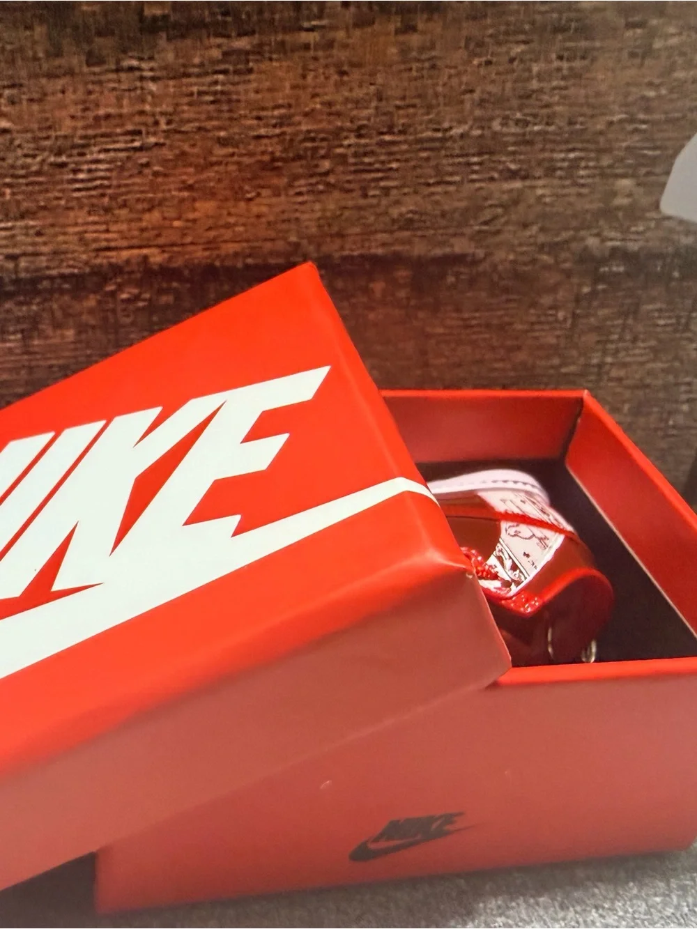 Nike Red Jordan Glossy Mini Sneaker Keychain with White Accents